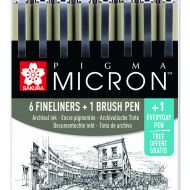 Набор капиллярных ручек Pigma Micron 8 штук (6 Micron+Brush+PN) черные