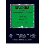 Альбом для акварели Arches 23х31 12л 300гр Фин склейка по короткой стороне